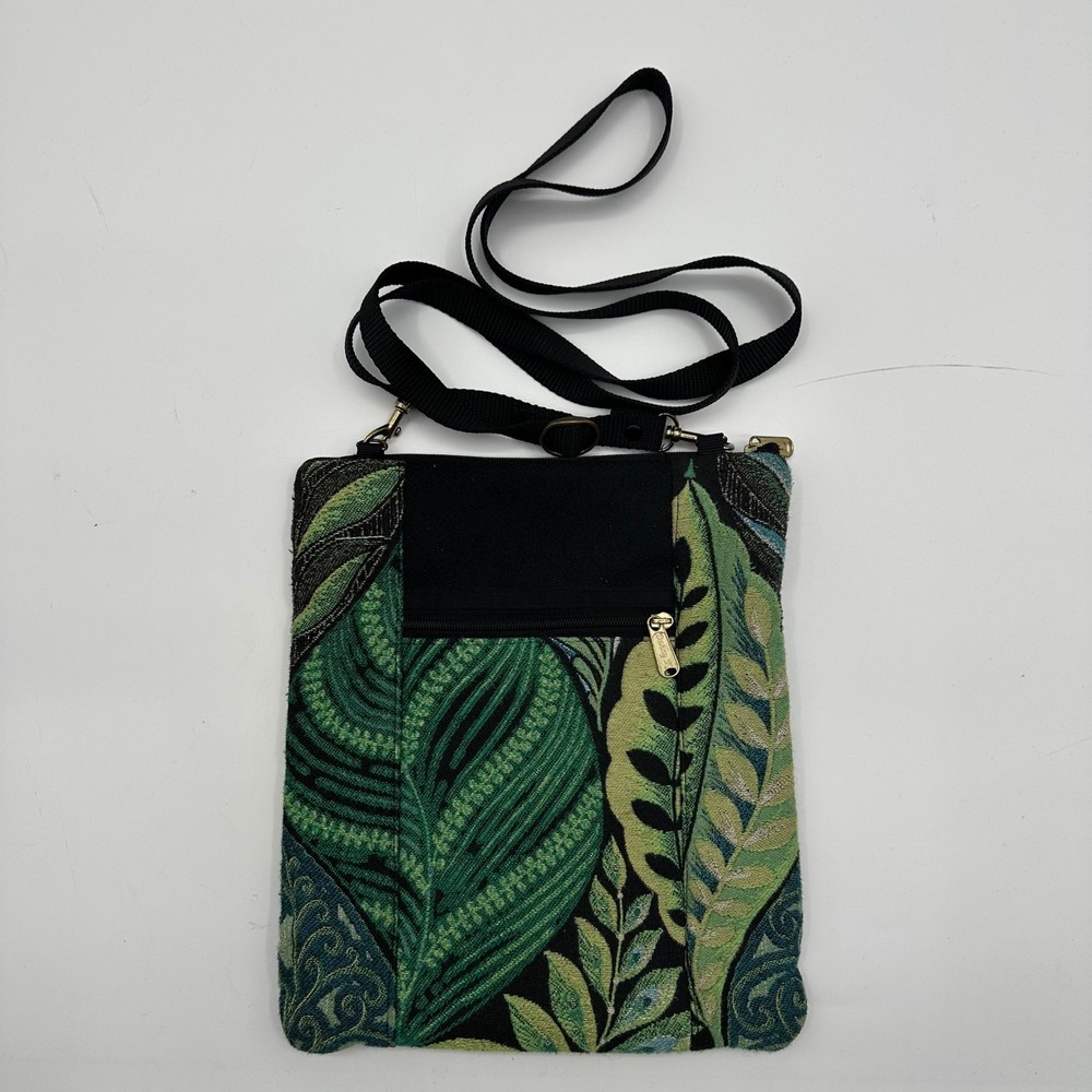 Danny K Beverly Hills Green Tropical Leaf Tapestry Crossbody Bag Made in USA